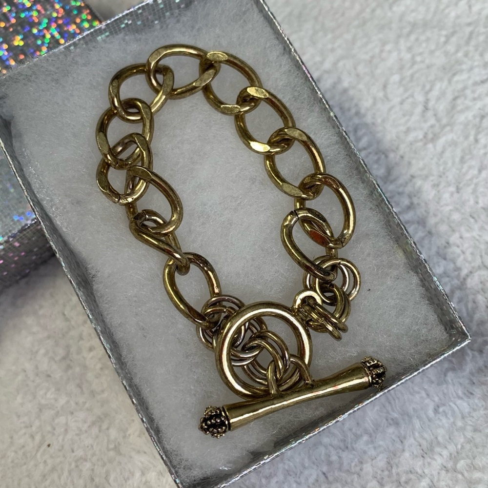 5 for $10 Gold Tone Chain Link Bracelet with toggle clasp - Picture 3 of 5